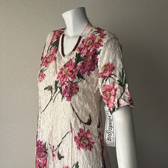 VTG Nostalgia 90s Cottagecore Dress Medium Floral Lace Mesh Layered Maxi Boho - Picture 5 of 16